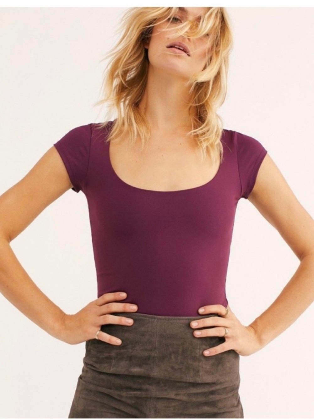 Free People Plum Scoop Neck Cap Sleeve Top